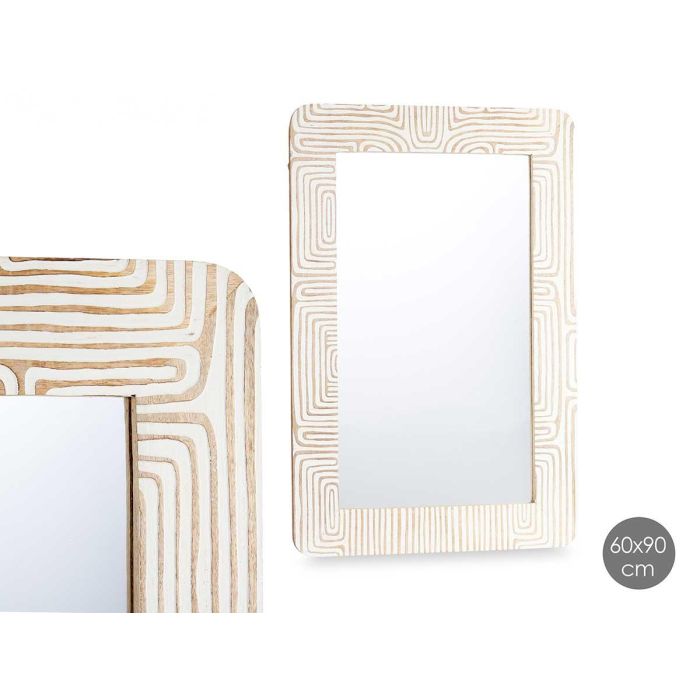Espejo Giftdecor 60x90 cm curvas natural blanco y marrón - Madera Espejo Giftdecor 60x90 cm curvas natural blanco y marrón - Madera
