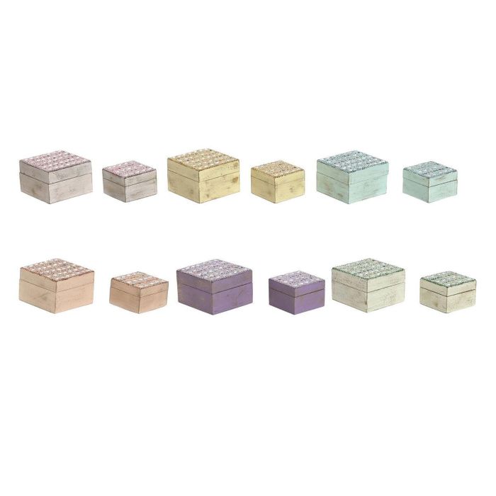 Joyero Indio DKD Home Decor Multicolor 10 x 6 x 10 cm Set de 2 (6 Unidades)