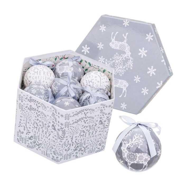 Bolas de Navidad Plateado Plata Papel Polyfoam Ciervo 7,5 x 7,5 x 7,5 cm (14 Unidades)