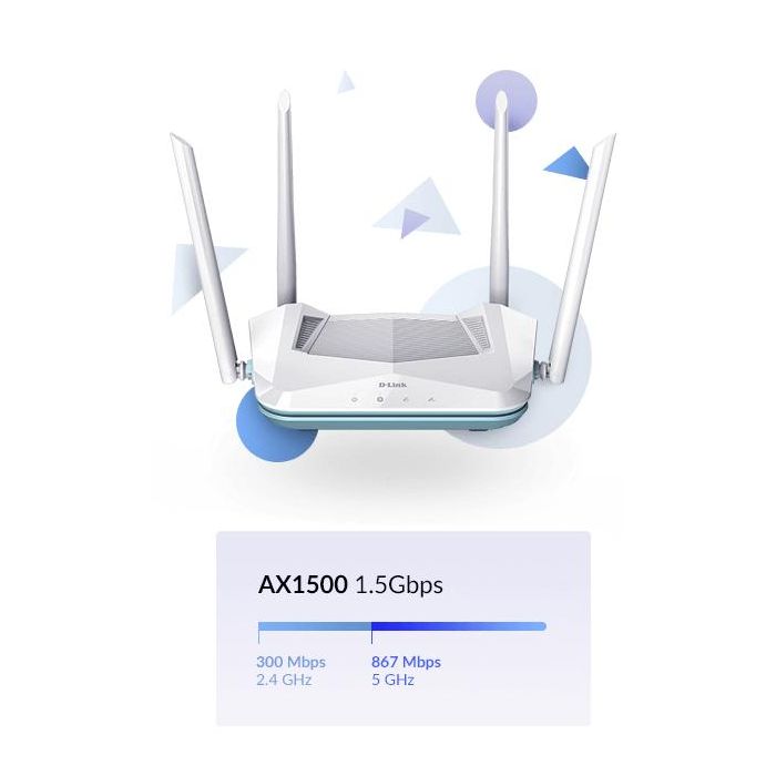 D - Link Router Wifi 6 R15 Eagle Doble Banda 2.4/5 GHz Wi-Fi 6 (802.11ax) 300 Mbps + 1201 Mbps Gigabit Ethernet 3 Puertos LAN Blanco 7