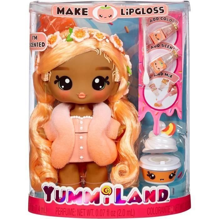 Yummiland - Muñeca grande de 25 cm para peinar y abrazar - Mascota + bálsamo labial perfumado - Pia - 4 años 1