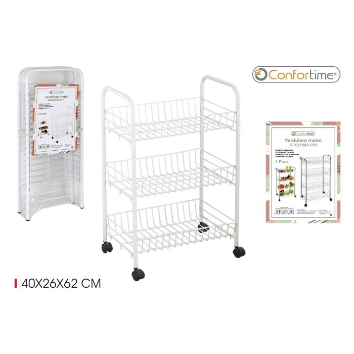 Confortime Verdulero de Metal Blanco, 3 Pisos, 62 cm Alto (6 Unidades) Confortime Verdulero de Metal Blanco, 3 Pisos, 62 cm Alto (6 Unidades)