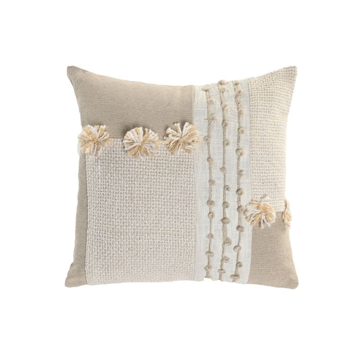 DKD Home Decor Cojín Boho de Algodón Beige 45x45 cm - Pack de 2 Unidades Hecho a Mano con Cremallera