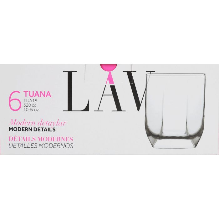 Lav Set 6 Vasos Agua "Tuana" 320 cc Medidas 7.5x7.5x9.5 cm (8 Cajas)