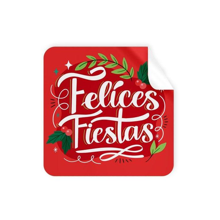 Etiquetas Regalo Adh. Rollo 250 Uds. Cuadradas 40X40 Navidad Felices Fiestas Rojo