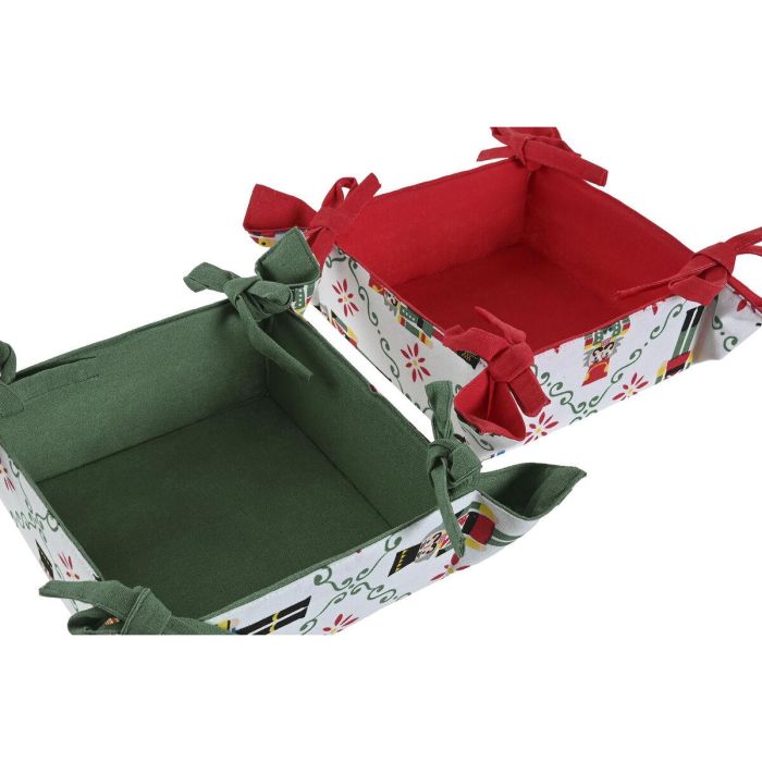 DKD Home Decor Cesta Navidad Moderna Cascanueces Algodón Rojo Verde Blanco Beige 30x30x8 cm (2 Unidades) 3
