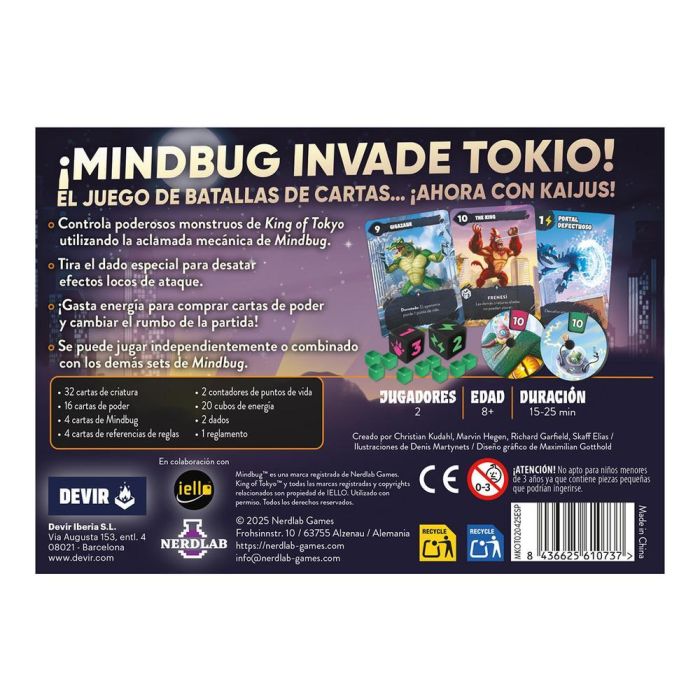 Nerdlab Mindbug King of Tokyo - Juego de Cartas Estratégico de 2 Jugadores - Edición Especial con Dado y Cartas de Poder - A Partir de 8 Años