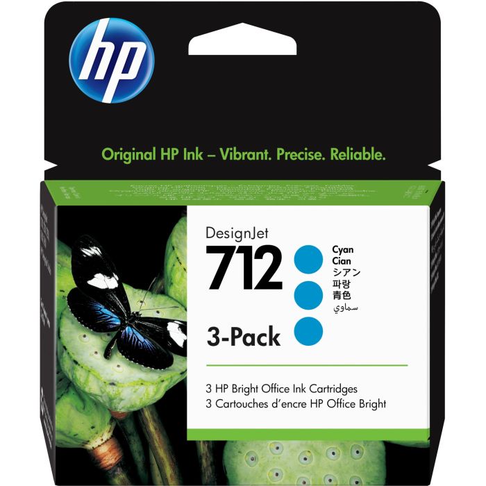 HP DesignJet T200/T600, 3 Pack Cartuchos Cian 712