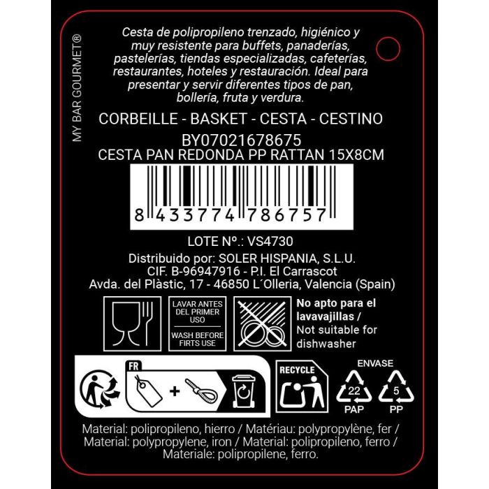 Inde Cesta para Pan Redonda de PP y Rattan de 15 cm x 8 cm 5 Inde Cesta para Pan Redonda de PP y Rattan de 15 cm x 8 cm 5