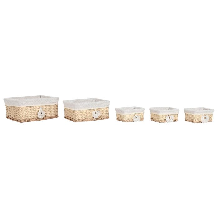 DKD Home Decor Cesta Boho Natural Mimbre/Poliéster 38 x 22 x 48 cm Set de 5 (2 Unidades)