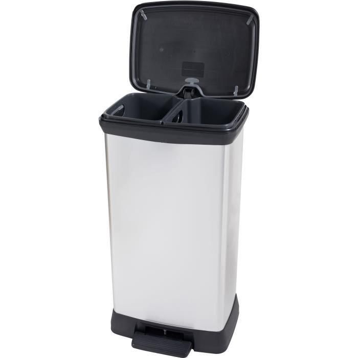 Papelera Duo Rectángulo - DECO BIN - CURVER - 46L (23+23L) - Doble compartimento - 39 x 29 x 72 cm - Gris metalizado 1 Papelera Duo Rectángulo - DECO BIN - CURVER - 46L (23+23L) - Doble compartimento - 39 x 29 x 72 cm - Gris metalizado 1
