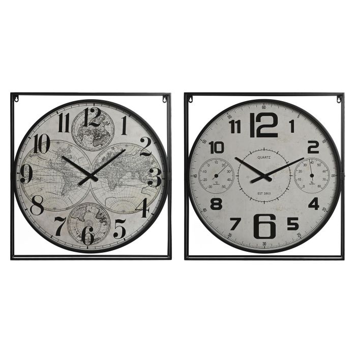 Reloj Pared Loft DKD Home Decor Blanco Negro 6 x 65 x 62 cm (2 Unidades)