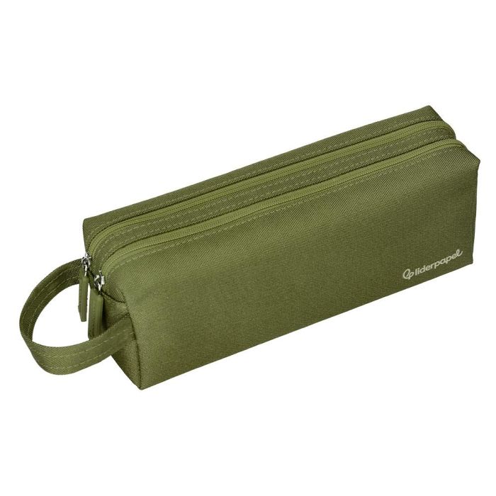 Estuche Portatodo Liderpapel Classic Rectangular Con Asa 2 Cremalleras 210 X80 mm Verde Militar 4