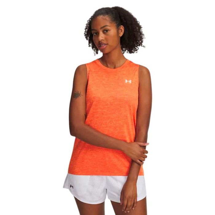 Camiseta para Mujer sin Mangas Under Armour Tech Tank Twist Naranja Fitness M 2