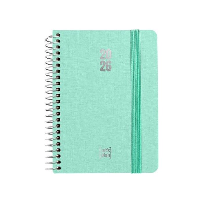 Agenda Anual (2026) Grafoplas Fancy Espiral Tapa Extradura Con Goma A6 150X120 S/V Mint