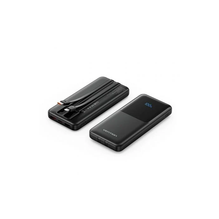 Vention FHOB0 Powerbank 10000mAh 22.5W Negra con Cable USB Tipo-C y Lightning