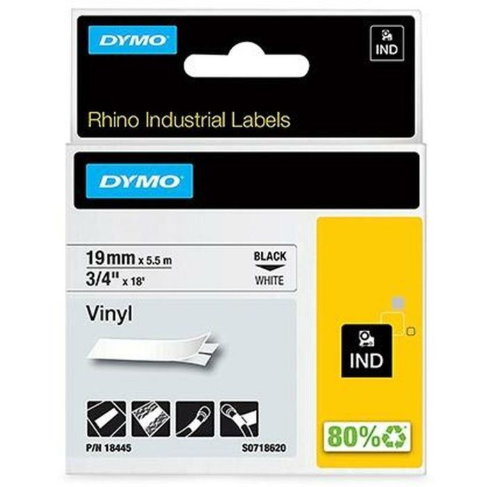 Cinta Laminada para Rotuladoras Rhino Dymo ID1-19 19 x 5,5 mm Negro Blanco Vinilo Autoadhesivas (5 Unidades) 1