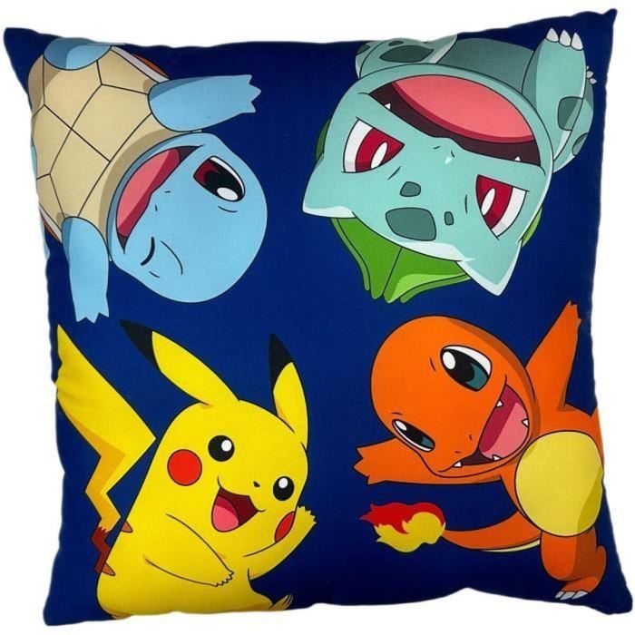Pokemon POK3700891712866 Cojín de Doble Cara Cuadrado Poké-Ball y Starter - Microfibra - 40 x 40 cm