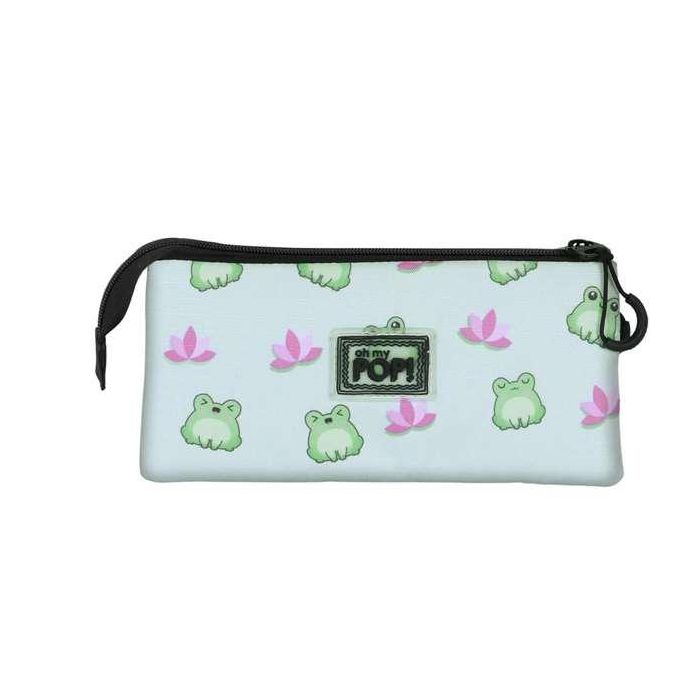 Oh My Pop! Froggy Estuche Portatodo Triple 23 x8 x11 cm, 3 compartimentos, Cierre cremallera 3