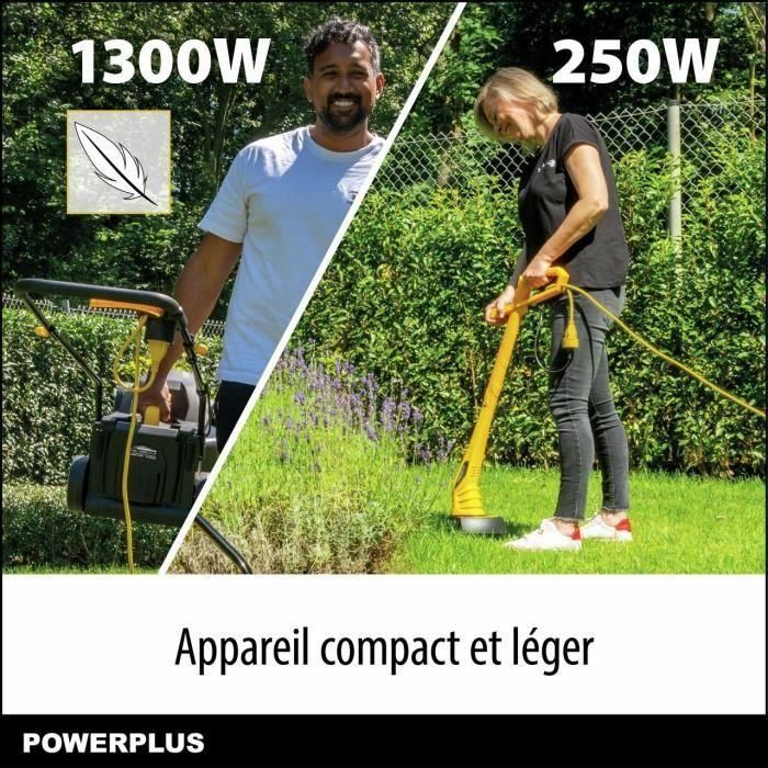 Powerplus POWXG62205T Kit Cortadora de césped eléctrica 1300W y Bordeadora de jardín 250W, Ø 220mm 1