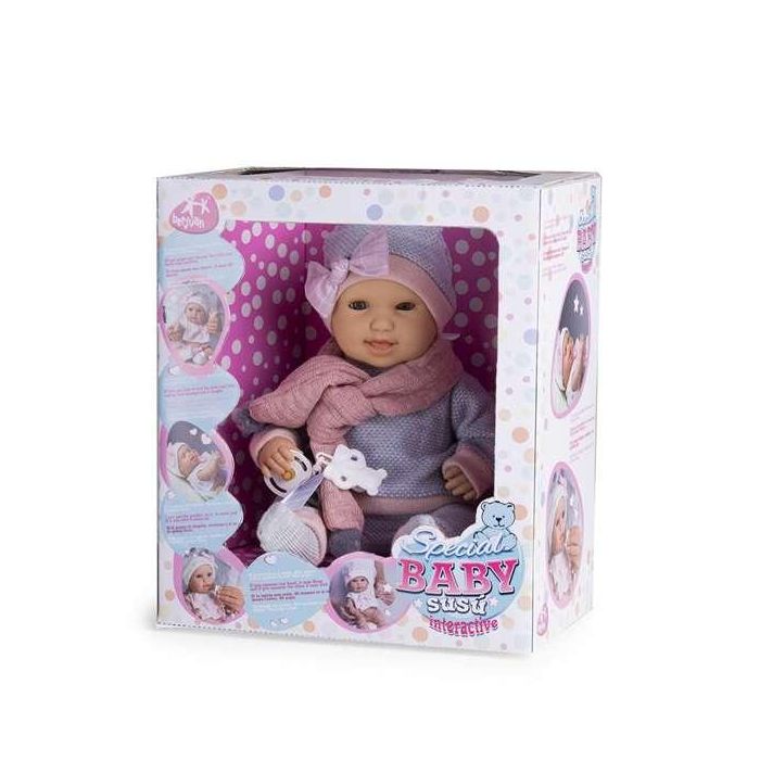 Muñeco baby susu interactivo con pijama gris y mecanismo. llora, rie y succiona el chupete 38 cm 2