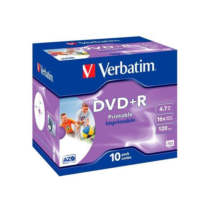 Dvd+R Verbatim Imprimible Capacidad 4,7 grb Velocidad 16X Pack 10 Unidades