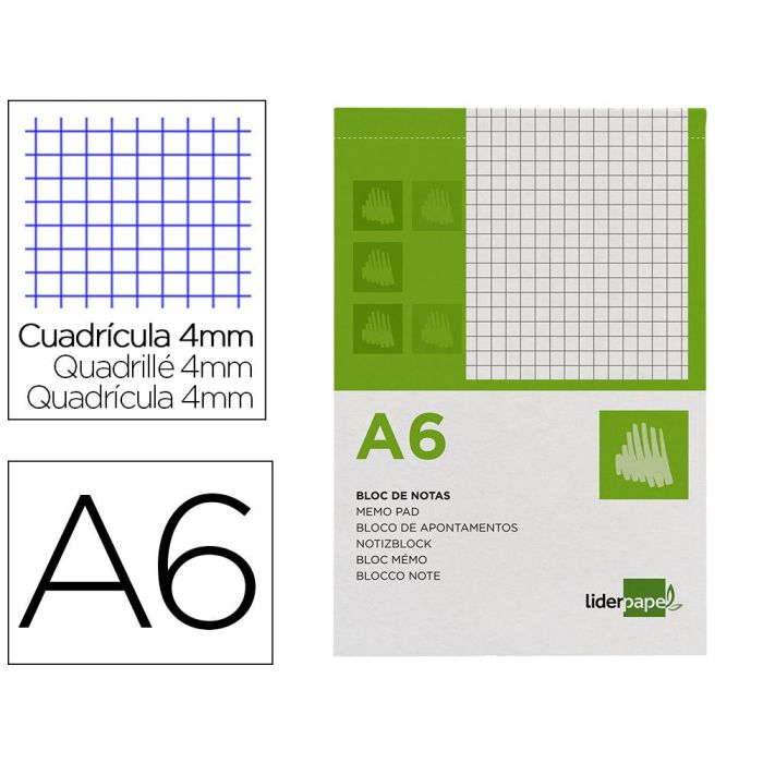 Bloc Notas Liderpapel Cuadro 4 mm A6 80 Hojas 60 gr-M2 Perforado 10 unidades