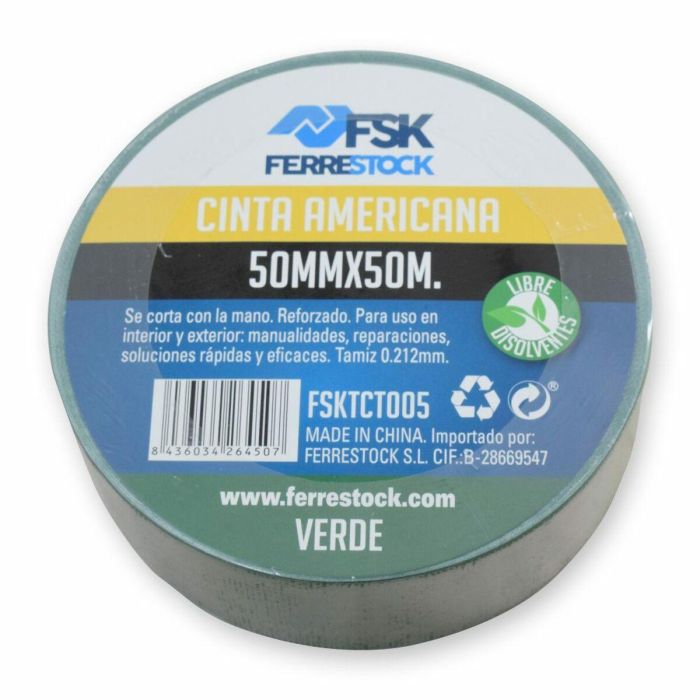 Cinta americana Ferrestock Verde 50 mm x 50 m 1 Cinta americana Ferrestock Verde 50 mm x 50 m 1
