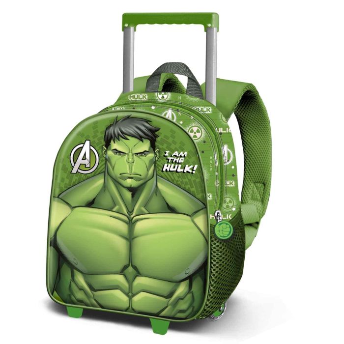 Mochila 3D con Ruedas Pequeña Rage Marvel Hulk Verde