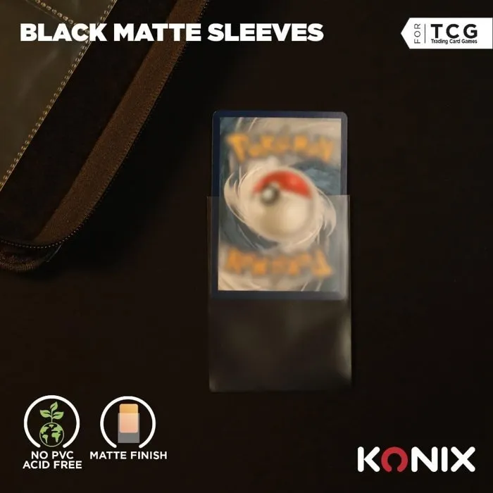 Konix - Fundas Mate para Cartas de Juego 66 x 91 mm (100 unidades) - Protección para Magic The Gathering, Pokémon - Negro