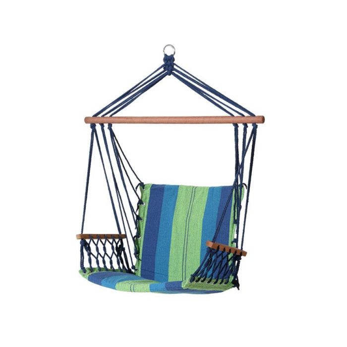 Silla Hamaca Textil Con Barra 200x100 cm Multicolor Azul - Ideal para Jardín