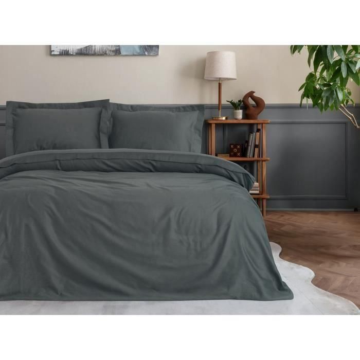 Juego de cama - 1 funda nórdica 220 x 240 cm + 2 fundas de almohada 60 x 60 cm - 100% algodón satén - Antracita 2 Juego de cama - 1 funda nórdica 220 x 240 cm + 2 fundas de almohada 60 x 60 cm - 100% algodón satén - Antracita 2