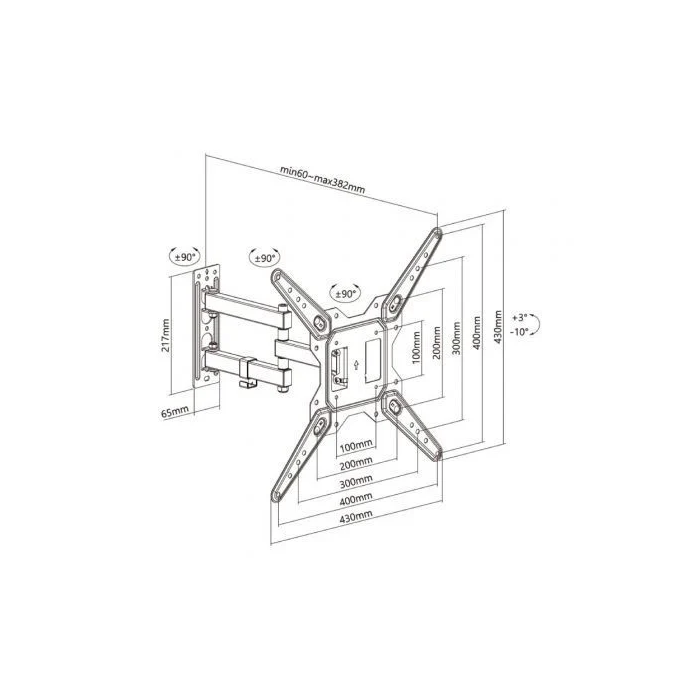 Aisens WT55TSE-153 Soporte de Pared Giratorio e Inclinable para TV de 23-55 Pulgadas, Carga Máxima 30kg, Negro 4