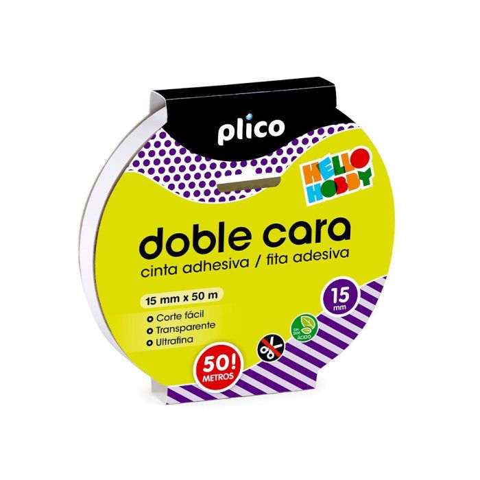 Cinta Adhesiva Plico Doble Cara Transparente 50 Mt X 15 mm