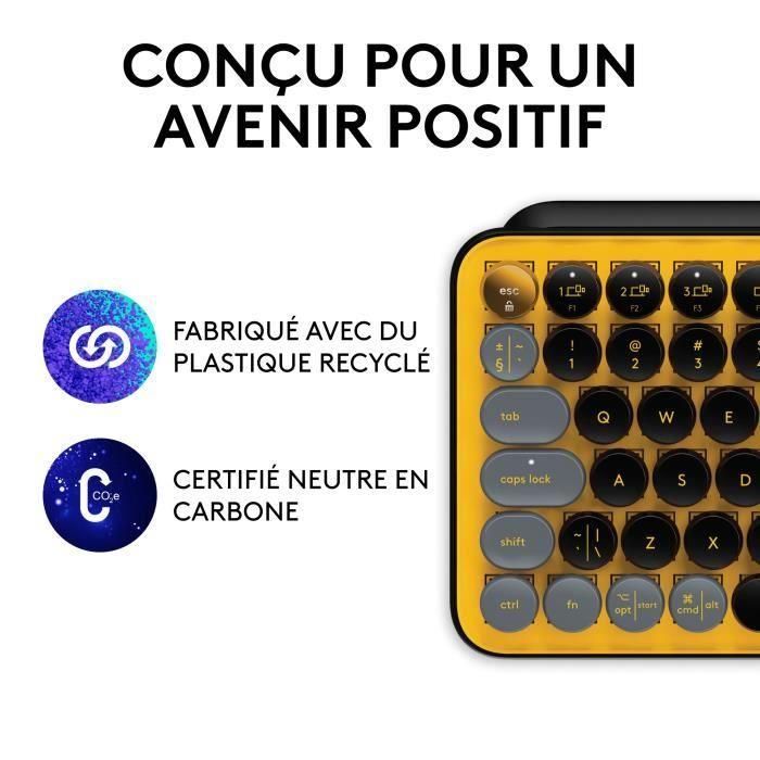 Teclado inalámbrico Logitech - Teclas POP mecánicas con teclas Emoji personalizables, Bluetooth o USB, diseño compacto duradero - Amarillo 4