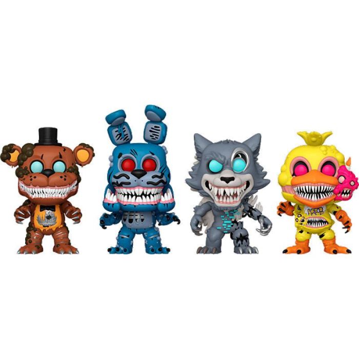FUNKO Blister 4 figuras POP Five Nights at Freddys Exclusive Twisted Freddy, Twisted Bonnie, Twisted Wolf, Twisted Chica