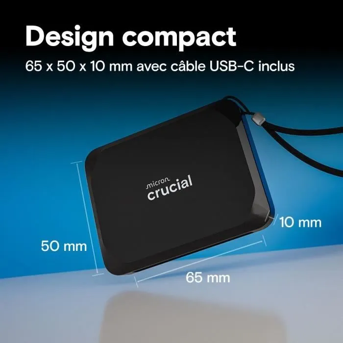 Crucial X9 Disco Duro Externo SSD 2TB USB Tipo C Velocidad de Lectura 1050 MB/s 5