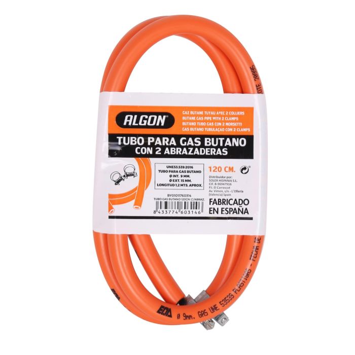 Algon Bbq Tubo Gas Butano 120 cm con Abrazaderas (12 Unidades) 1 Algon Bbq Tubo Gas Butano 120 cm con Abrazaderas (12 Unidades) 1