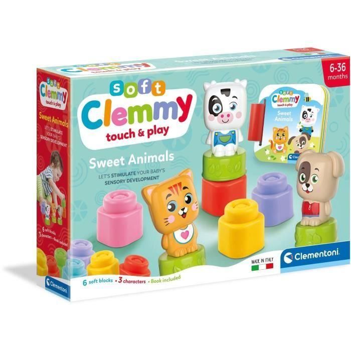 Clementoni - Cubos y animales Soft Clemmy - 6 Cubos + 3 caracteres + Libro