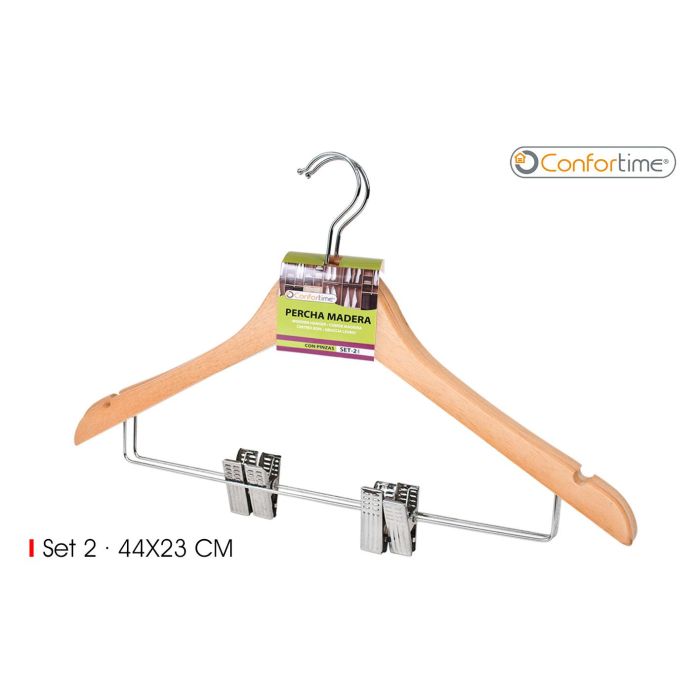 Set de 2 perchas de madera con pinzas 44x23 cm - Confortime (24 Cajas)