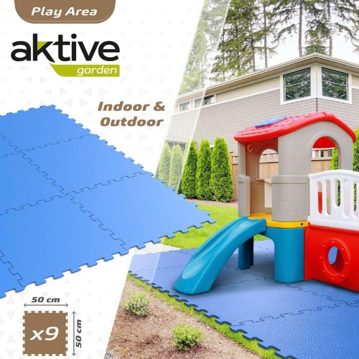 Alfombra de Puzzle Aktive Goma Eva 50 x 0,4 x 50 cm 9 Piezas (4 Unidades) Azul 5