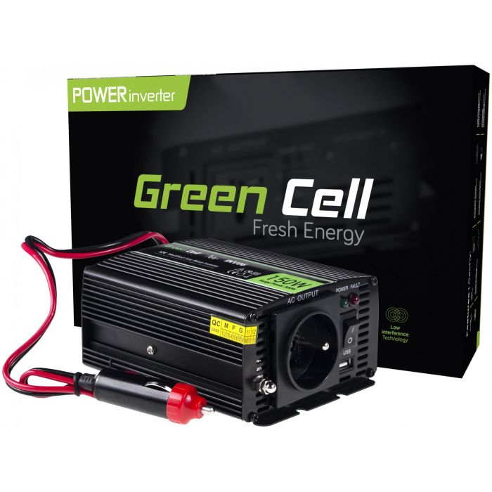 Green Cell INV06 Convertidor de Voltaje 12V a 230V para Coche, Inversor de Corriente DC-AC 150W/300W