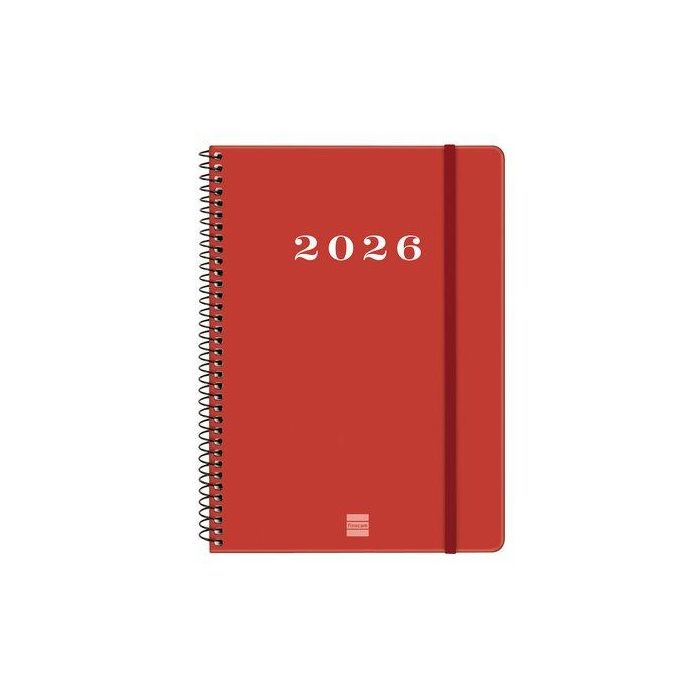 Finocam E10-155x212 mm Svh Agenda Espiral My Tapa Dura Rojo 2026, uso personal y profesional con goma elástica y esquinas microperforadas