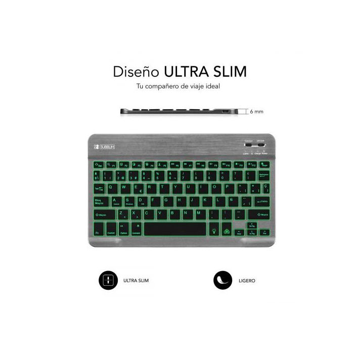 SUBBLIM Teclado Retroiluminado Bluetooth Smart Backlit BT Keyboard Grey 2