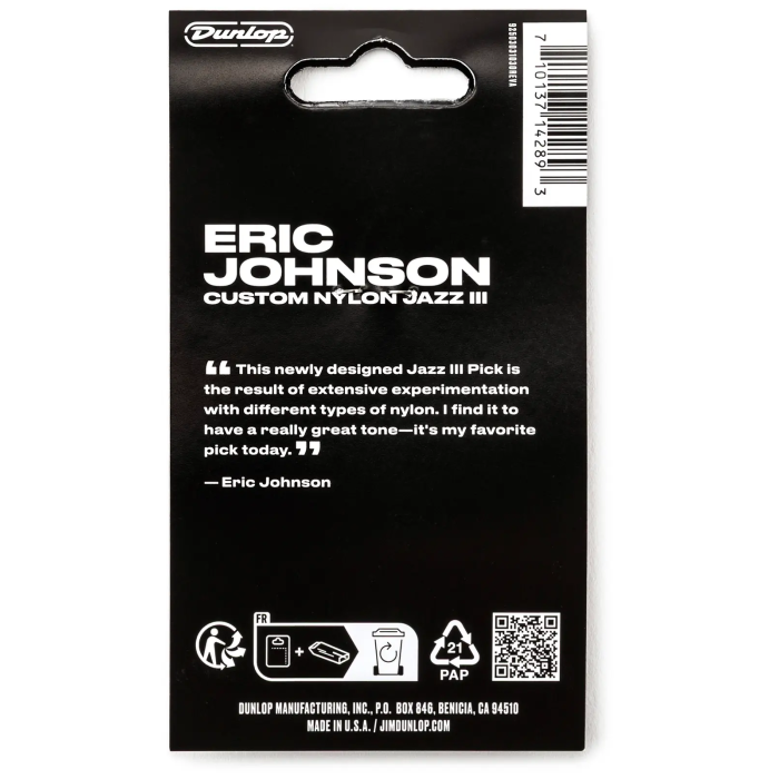 Dunlop Pack 6 Púas Eric Johnson Custom Nylon Jazz III 3