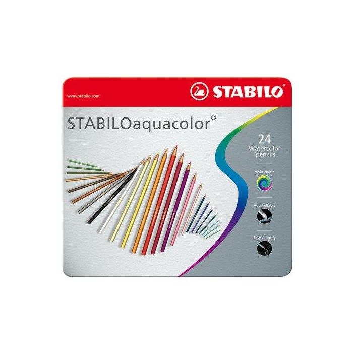 Lapices Acuarelables Stabilo Aquacolor Estuche Metal De 24