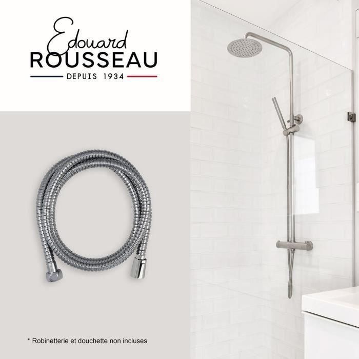 Edouard Rousseau ROU3047404226367 Flexo Ducha 2 m Acero Inoxidable Cromado Doble Grapa, Tuercas Anti-Torsión, Reducción Caudal 1
