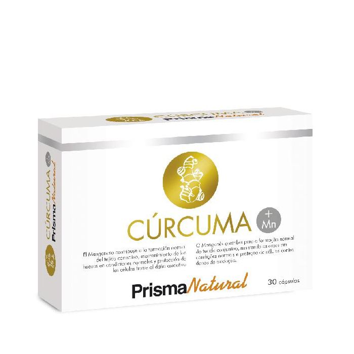 PRISMA NATURAL Cúrcuma + Manganeso 30 Cápsulas. Huesos sanos y protección celular antioxidante.