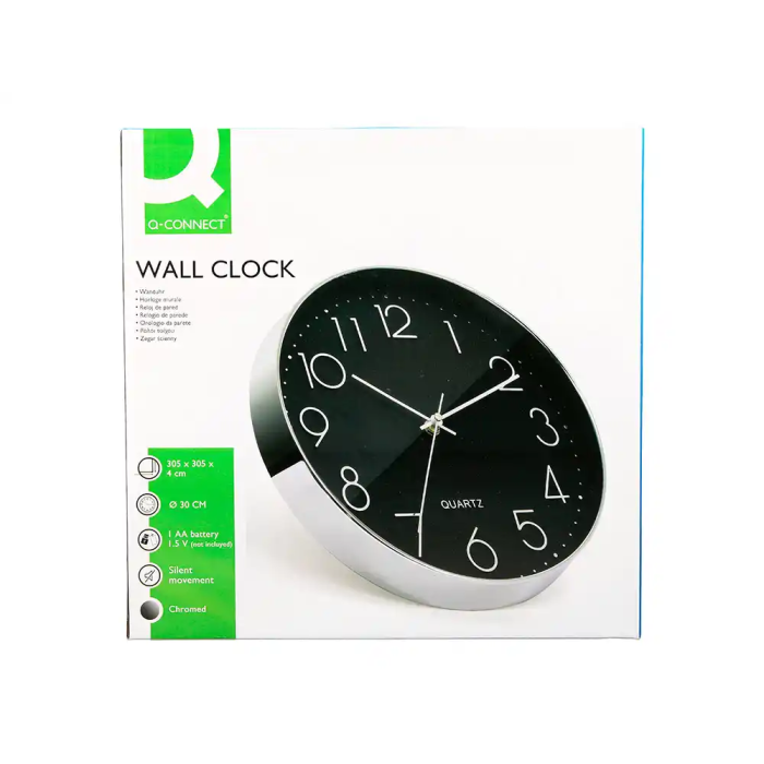 Q-connect Reloj de Pared Analógico Plateado Silencioso 305x305x40mm 5