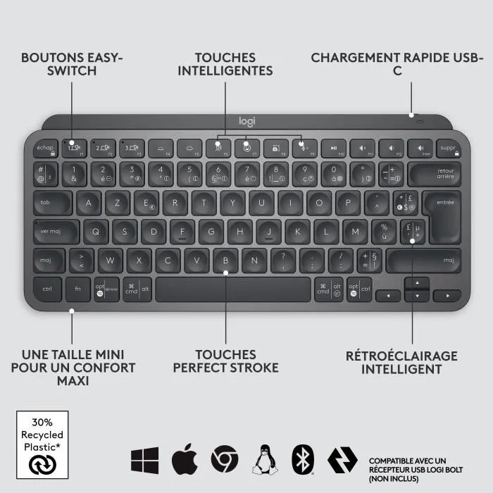 Logitech MX Keys Mini Teclado Inalámbrico Grafito Compacto Bluetooth Retroiluminado para Mac, iOS, Windows, Linux, Android 5 Logitech MX Keys Mini Teclado Inalámbrico Grafito Compacto Bluetooth Retroiluminado para Mac, iOS, Windows, Linux, Android 5
